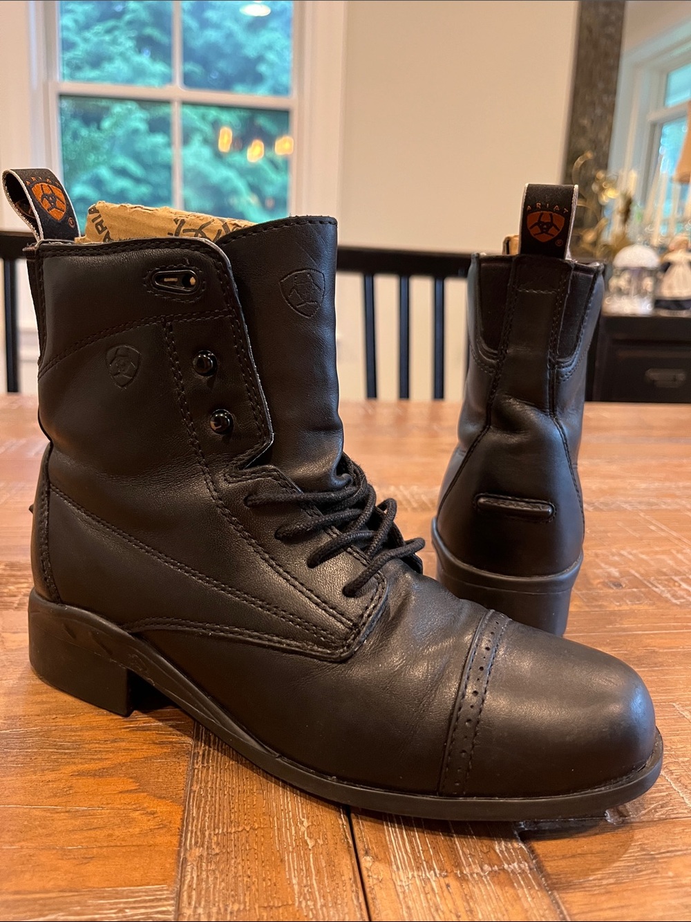 Ariat Kids Black Leather Lace-Up Riding /Moto Boots
